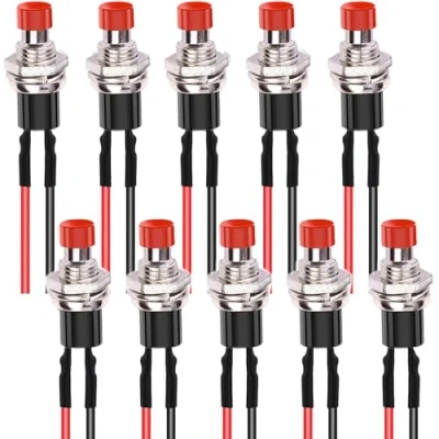 Afbeelding van RUNCCI YUN Mini momentschakelaars met voorbedrading, pulsdrukker zonder vergrendeling, SPST AAN/UIT AC 250V/1A, 2 pins ronde platte drukcontactschakelaars voor modelspoorhobby, 10 stuks