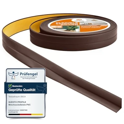 Afbeelding van Quest Zachte plint, zelfklevend, knikstrip, eindlijst voor keuken en badkamer, afdichtingstape, pvc, flexibel, dicht, decoratief, 10 mm x mm, 5 meter, donkerbruin