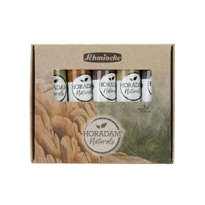 Afbeelding van Schmincke Horadam Naturals, set mineralen, 5 tubes van 15 ml, 86002097, fijnste veganistische waterverf, natuurlijke minerale pigmenten, combinatie aquarel en gouache