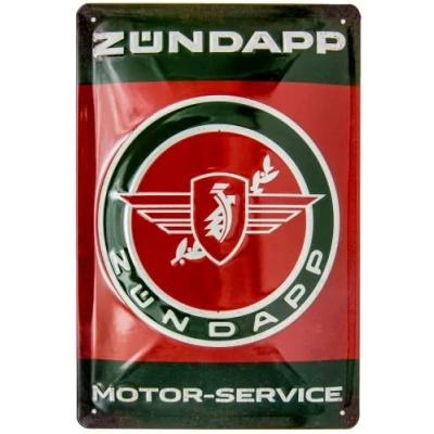 Afbeelding van Retro metalen bord geschikt voor Zündapp bromfiets, motorfiets, werkplaats, garage fans hoogwaardig plaatstaal met reliëf decoratief bord, 3D effect 30 x 20 cm