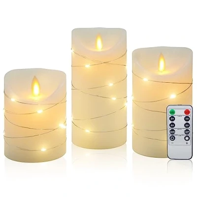 Afbeelding van CCLIFE LED kaarsen zonder vlammen met lichtslingers, timerfunctie, kaars van echt Paraffine was, batterij aangedreven.Color:Set 3 Roze lichtslingers