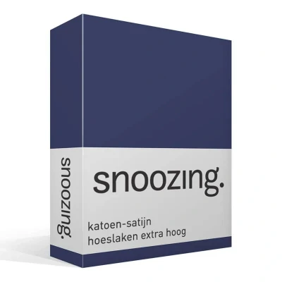 Afbeelding van Snoozing Katoen satijn Hoeslaken Extra Hoog Tweepersoons 120x220 cm Navy