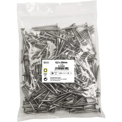 Afbeelding van Connex KL3266060 Universele schroeven 6,0 x 60 mm 1 kg grootverpakking verzonken kop TX aandrijving gedeeltelijke schroefdraad roestvrij staal/schroefset/schroeven in zak /