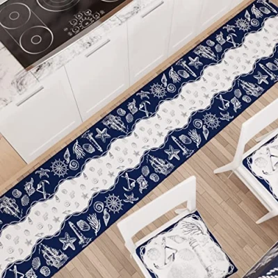 Afbeelding van PETTI Artigiani Italiani Tapijt voor keuken, antislip en wasbaar, 52 x 380 cm, marineblauw 02, 100% Made in Italy