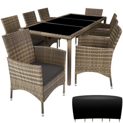 Afbeelding van tectake wicker zitgroep 8 stoelen en tafel natuurkleur