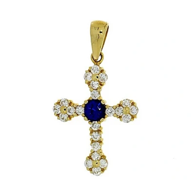 Afbeelding van Gouden Kruis Hanger 41 mm 23 Blauw Zirkonia 14 karaats