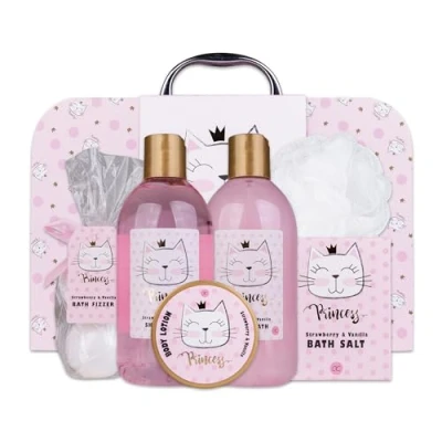 Afbeelding van Cadeau meisje 3 jaar t/m 8 Badset Kinderen Princess Kitty in Roze Koffer 4 jaar, 5 6 7