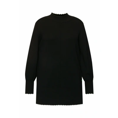 Afbeelding van Ulla Popken Scalloped HEM Bishop Sleeve Trui, Dames, Maat: 46/48, Black