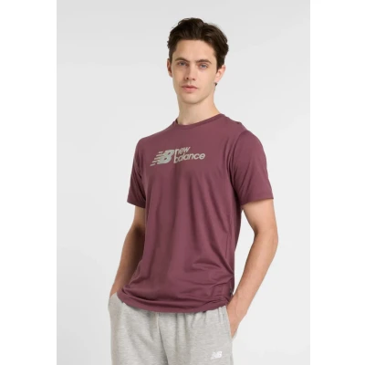 Afbeelding van New Balance Heathertech Linear Tshirt print, Heren, Maat: Large, Faded plum