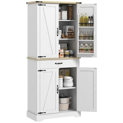 Afbeelding van HOMCOM Voedselvoorraadkasten Spaanplaat 76,5x40x181cm Wit