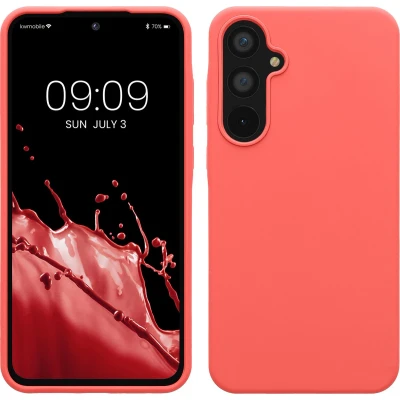 Afbeelding van kwmobile telefoonhoesje geschikt voor Samsung Galaxy A55 5G Hoesje met siliconen coating Smartphone case in neon koraal