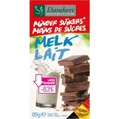 Afbeelding van 12x Damhert Chocoladetablet Melk Minder Suikers 85 gr