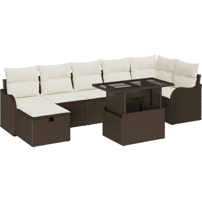 Afbeelding van vidaXL 8 Delige Tuin Sofa Set met Kussens Bruin Poly Rattan