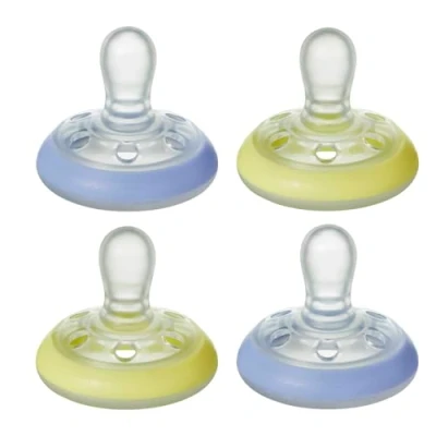 Afbeelding van Tommee Tippee Fopspeen vergelijkbaar met moederborst, 0 6 maanden, 4 stuks, geel en blauw