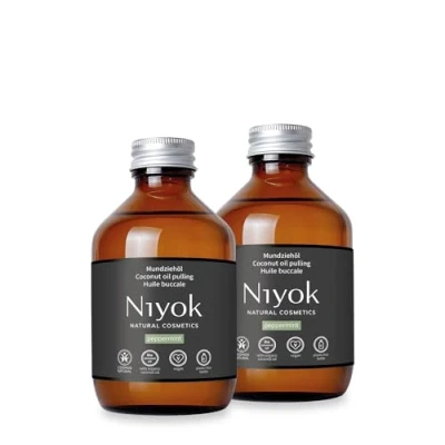 Afbeelding van Niyok® Mondtolie van biologische kokosolie &quot;pepermunt&quot; (2 x 200 ml) mondspoeling met etherische oliën tegen cariës, tandsteen en slechte adem veganistische tandolie voor