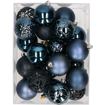 Afbeelding van 37x stuks kunststof kerstballen nachtblauw 6 cm Kerstbal