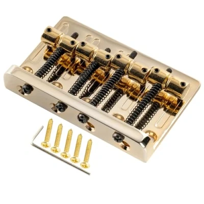Afbeelding van Musiclily Pro 57mm Heavy Duty 4 snarige Basbrug Vintage Messing Zadels voor J/P stijl Elektrische Basgitaar, Goud