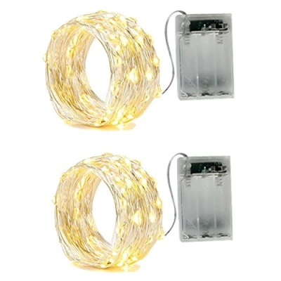 Afbeelding van BXROIU 2 x 20 micro LED kerstverlichting op batterijen en programma&#039;s 7ft 2m zilverdraad voor feest, tuin, Kerstmis, Halloween, bruiloft, verlichtingsdecoratie (warm white)