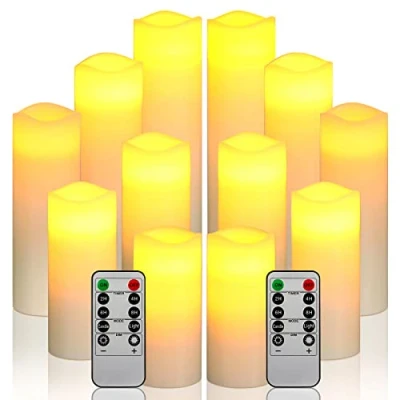 Afbeelding van LED vlamloze kaarsen, open haard decoraties, batterij 12 ivoor wax met afstandsbediening timer (zonder batterijen).