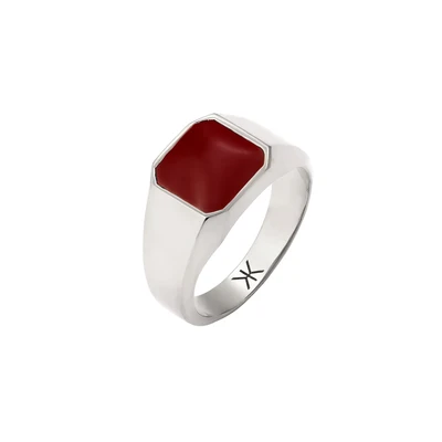 Afbeelding van KUZZOI Ring Siegelring Quadrat Emaille Rot 925 Sterling Silber