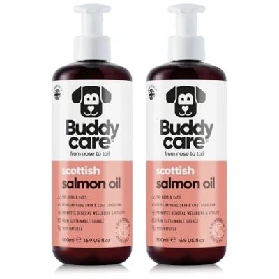 Afbeelding van Buddycare Premium Zalmolie voor honden (500 ml x 2) Essentiële omega 3 , 6 en 9 supplementen katten Natuurlijke ter ondersteuning van het