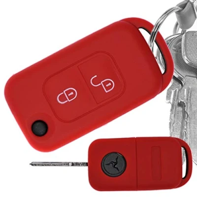 Afbeelding van Autosleutelbehuizing siliconen beschermhoes rood compatibel met Mercedes Benz SLK A Klasse R170 W168 Klapsleutel 2 knoppen afstandsbediening