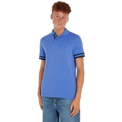Afbeelding van Tommy Hilfiger Monotype LOGO CUFF Poloshirt, Heren, Maat: Large, Blue spell