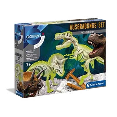 Afbeelding van Clementoni Galileo Discovery 69408 T Rex &amp; triceratops, speelgoed voor kinderen vanaf 7 jaar, uitgraven van dinosaurusfossielen met hamer en beitel, ideaal als cadeau