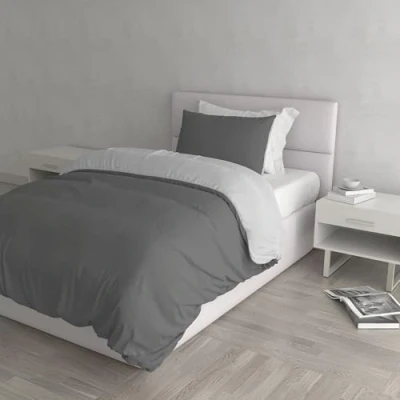 Afbeelding van Italian Bed Linen Natuurlijke Kleur Dekbedovertrek Set met Doubleface Effen Tas Sheet en Kussensloop, 100% Katoen, Lichtgrijs/Rook, enkel