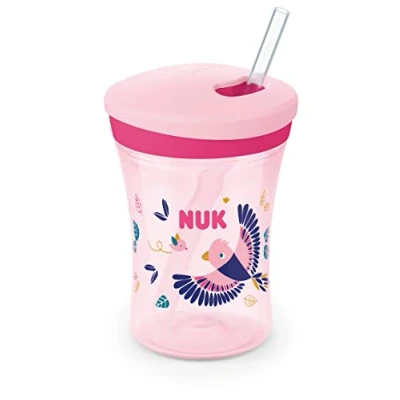 Afbeelding van NUK Action Cup drinkbeker voor peuters met kameleoneffect 12+ Maanden Wisselt van kleur Zacht drinkrietje in draaideksel Lekvrij BPA vrij 230 ml Vogel (Roze)