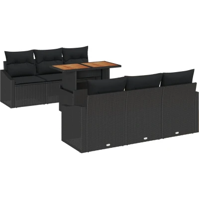 Afbeelding van vidaXL Tuin Sofa Set van 7 Zwart Rattan Buiten
