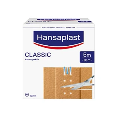 Afbeelding van Hansaplast Classic pleister (5 m x 8 cm), op maat te snijden wondpleisters met extra sterke kleefkracht, flexibel en ademend verbandmateriaal