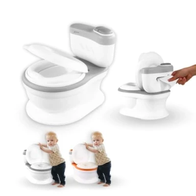 Afbeelding van Mobiclinic ToiKid Kindertoilet Met geluid Afneembare emmer Van 1 tot 6 jaar Antislip Grijs