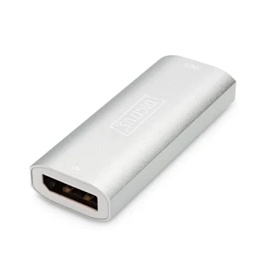 Afbeelding van DIGITUS actieve DisplayPort repeater voor het uitbreiden van DP signalen 8k30Hz 4k120Hz/60Hz tot 30m bereik Ondersteunt HDR Plug &amp; Play Zilver
