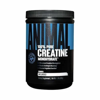 Afbeelding van Universal Nutrition Animal creatine Poeder (500 g) bevat licht absorberend monohydraat, verhoogt de energiestofwisseling van cellen en het algemene trainingsvermogen lichaam