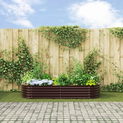 Afbeelding van vidaXL Moderne Gegalvaniseerde Stalen Verhoogde Tuinbed 240Cm X 80Cm 44Cm Buiten Metalen Plantbak Duurzame Bruine Afwerking Perfect Voor Groenten En Bloemen Stijlvolle Thuis Tuinoplossing Hive Ovaal O