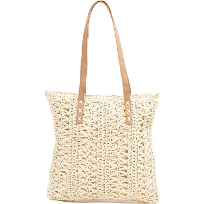 Afbeelding van Monnq strandtas met rits rieten tas riet Nalanda Natural