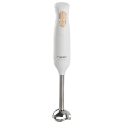 Afbeelding van Bestron Staafmixer, Incl. 2 Snelheden &amp; ergonomisch Handgreep, turbofunctie met meer dan 14.000/rpm, afneembare Staaf, vatwassergeschickt, 600 Watt, kleur: Wit/Imitatiehout