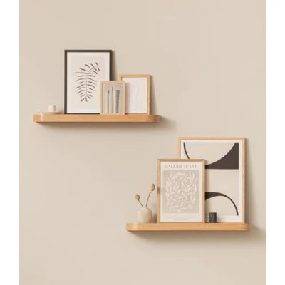 Afbeelding van Kazai.® Neva Wandplankenset, 2 zwevende planken van natuurlijk houtfineer, plank voor decoratie en opslag in badkamer, keuken, woonkamer, slaapkamer meer, eiken