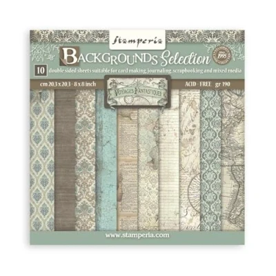 Afbeelding van Stamperia International KFT Mini Scrapbooking Pad 10 8 x inch (8 8) achtergronden selectie reizen Fantastiques, meerkleurig,