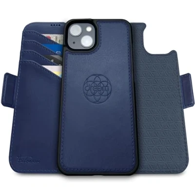 Afbeelding van Dreem Fibonacci iPhone 15 Portemonnee Hoesje / 2 in 1 Schokbestendig MagSafe Compatibel en Afneembaar Luxe Vegan Lederen Folio met RFID Kaartbescherming Multi Standaard [Koninklijk]