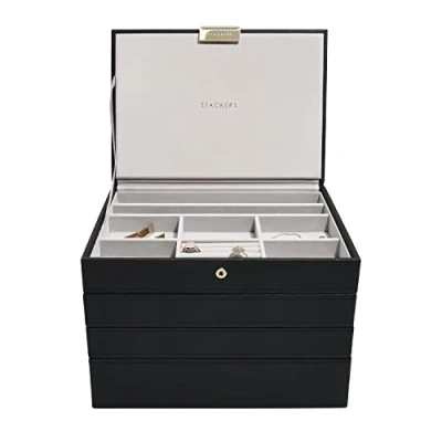 Afbeelding van Stackers Zwarte klassieke medium juwelendoos, set van 4