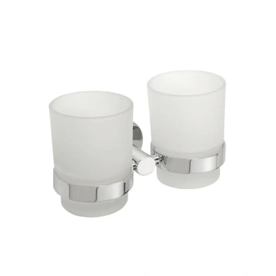 Afbeelding van Dubbele Bekerhouder Sapho X Round Hangend Chroom / Melkglas