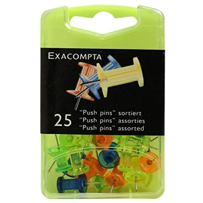 Afbeelding van Exacompta blisterdoos met prikbordnaalden Push Pins gesorteerd 25 Stuk Transparante kleuren