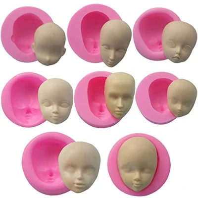 Afbeelding van WonDerfulC 8 stks Siliconen Menselijk Hoofd Mould Fondant Gezicht Mallen Model Pop Mold Maken Cake Klei Hars Kaars Zeep