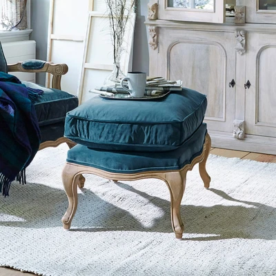 Afbeelding van LOBERON Footstool Corlay blauw/bruin