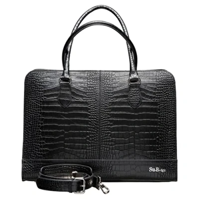 Afbeelding van Su.B Laptoptas 15 6 inch Handtassen Dames Kroco Print Leer Schoudertas met Laptopvak Zwart