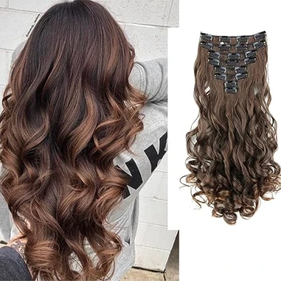 Afbeelding van CAISHA XXL 45cm 8 Delige Set CLIP IN EXTENSIONS Haarextensies Haarstukje Golvend Bruin Mix CES12 1