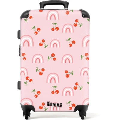 Afbeelding van NoBoringSuitcases.com Grote koffer Roze met regenboog en kersen patroon Kinderkoffer geschikt voor jongen meisjes Reiskoffer 4 wielen Trolley op wieltjes Rolkoffer groot kinderen 72 liter Ruimbagage valies 20kg