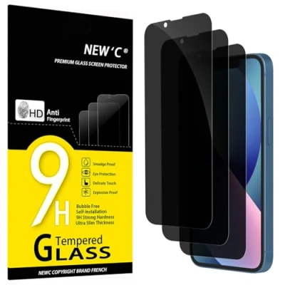 Afbeelding van NEW&#039;C 3 Stuks, Privacy Screenprotector voor iPhone 13 Mini (5,4 inch), verbeterde 28 graden smalle privacyhoek, ultraduurzame 9H hardheid, bubbelvrij